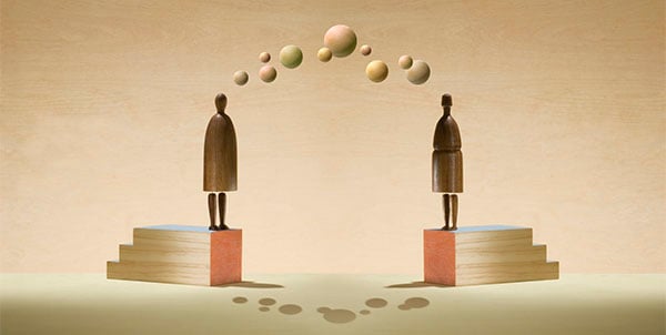 Abstract image of two figures thinking